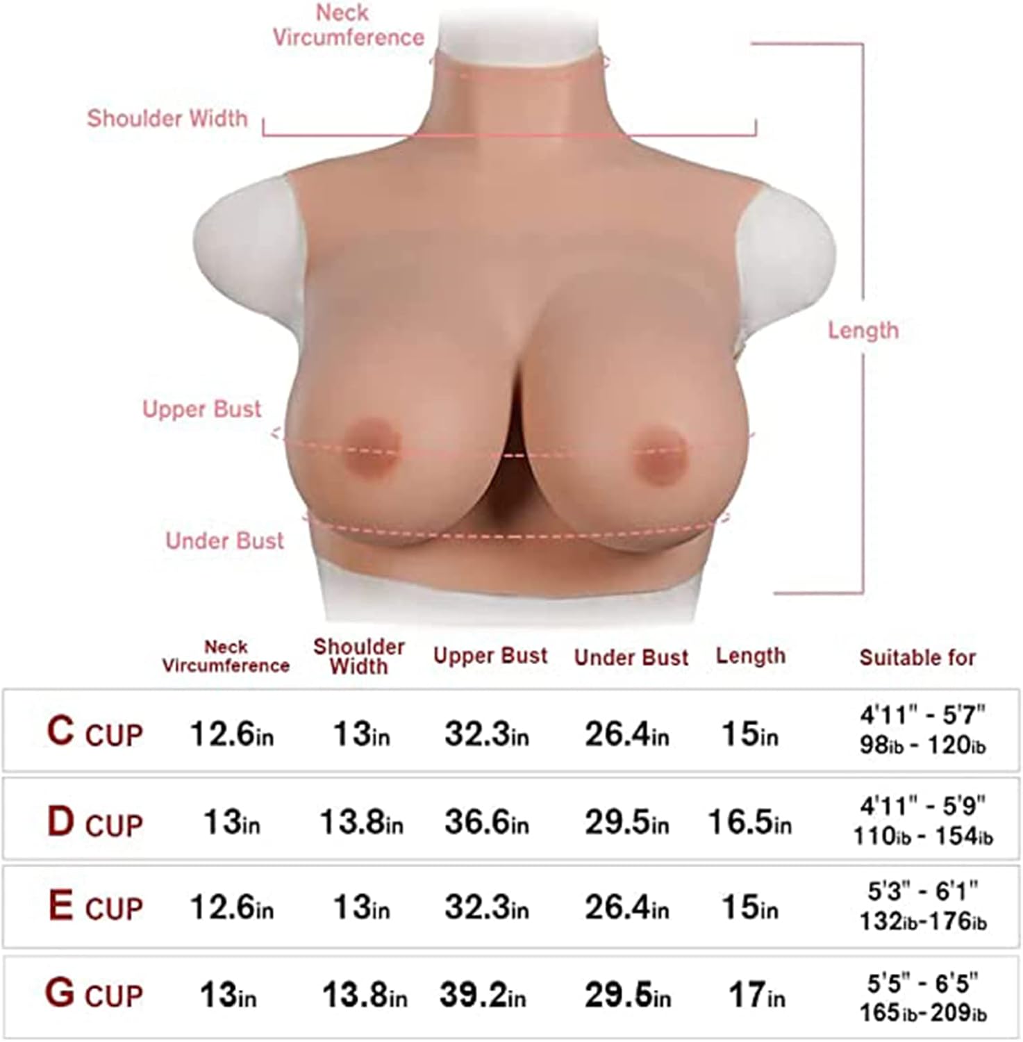 Silicone Breastplate Realistic Breast Forms Fake Boobs Enhancer C-G Cup for Crossdresser Drag Queen Mastectomy Transgender
