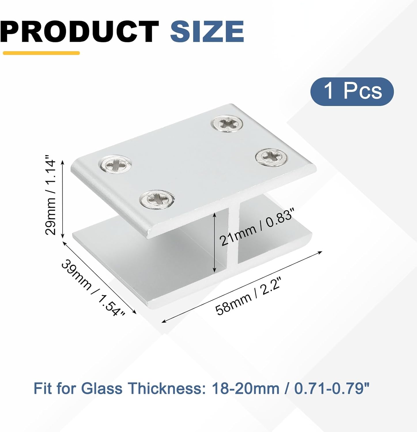 uxcell 180 Degree Glass Clamp, Aluminum Alloy Adjustable Glass Clip Clamp for 18-20mm Thickness Wall Mounting Support Bracket for Shelf Mirror Shower Doors, Silver