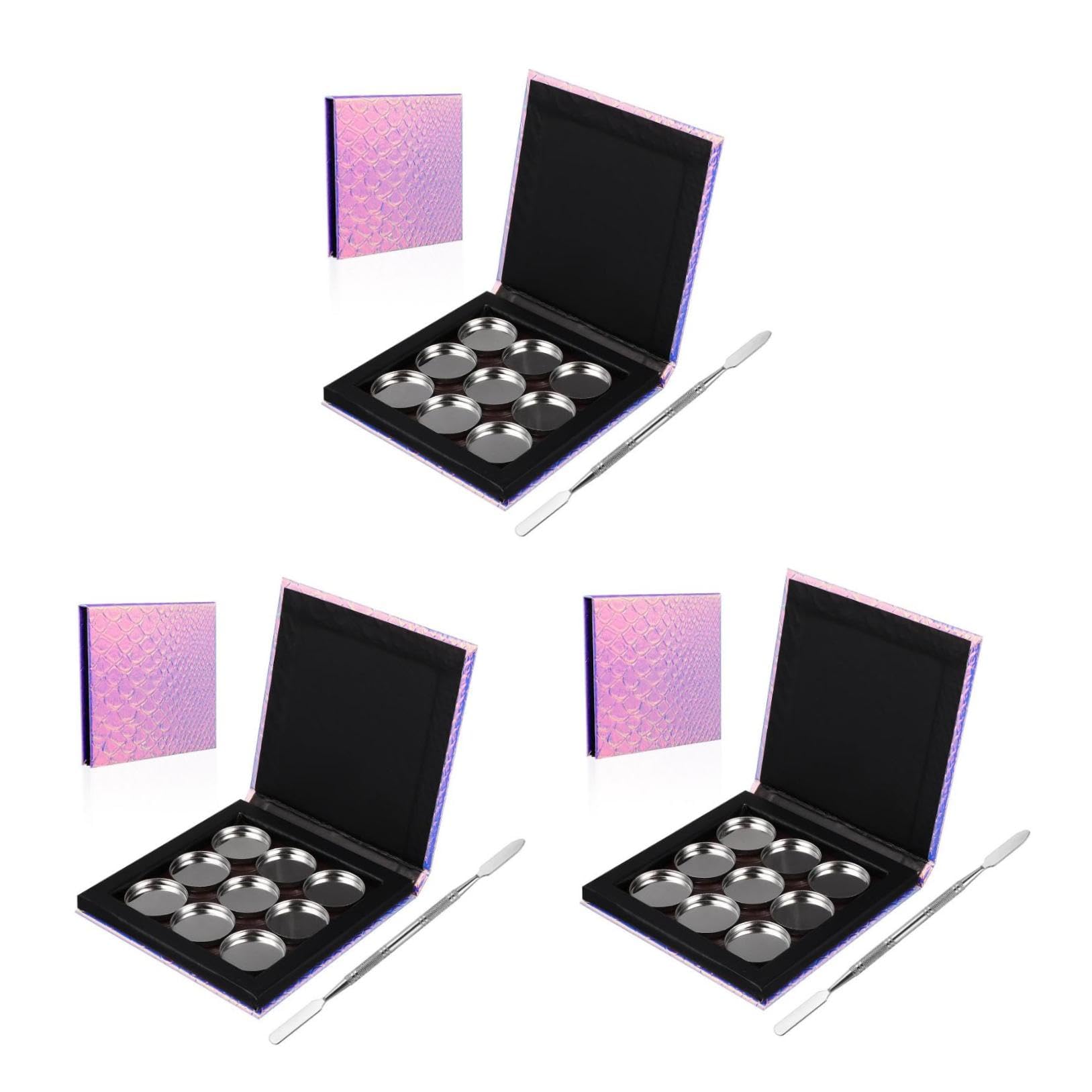 MAGICLULU 3juegos Paleta De Maquillaje Magnética De Metal Con Espátula Para Sombras Labios Portátil Para y