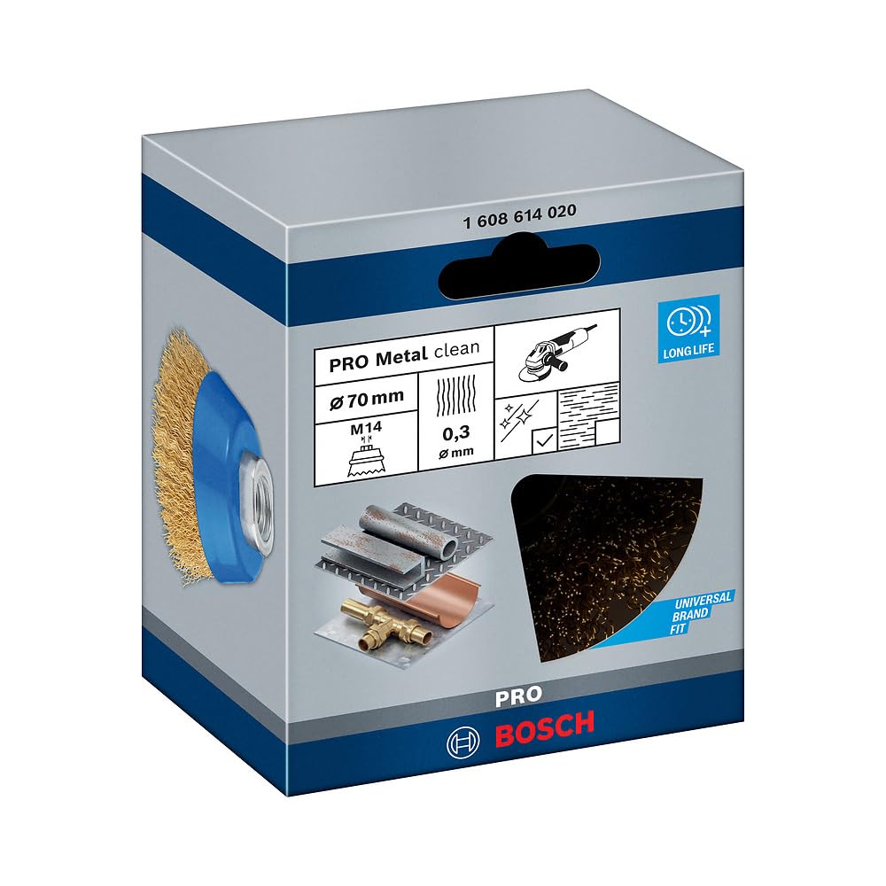 Bosch 1x PRO Brass-Coated Steel Longlife Cup Brush, Crimped Wire for Small Angle Grinder and M14 Thread (for Non-ferrous metals, Steel, Ø 70 mm, Professional Accessory Small Angle Grinder)