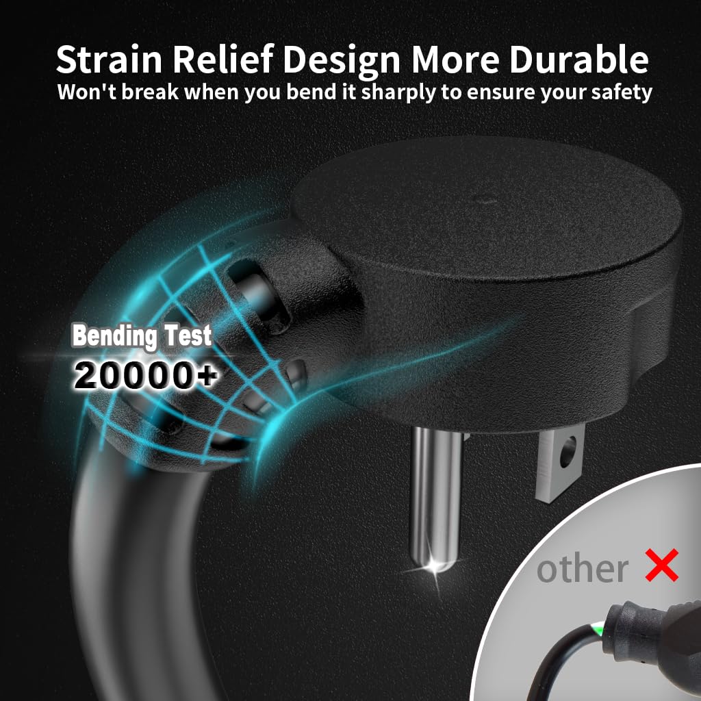 HUANCHAIN Cable de extensión de enchufe plano de calibre 14 de 15 pies, color negro para interiores y exteriores, resistente cable de extensión de perfil bajo a tierra de 3 puntas flexible, 15 A, 1875
