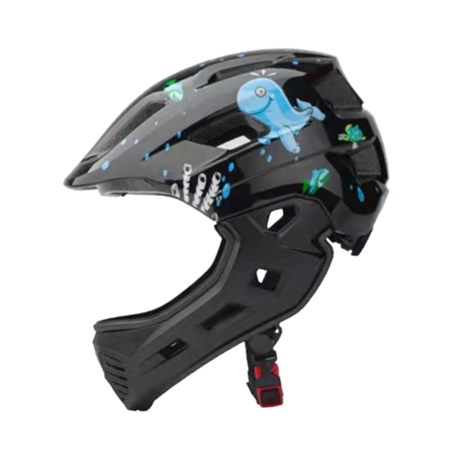 Casque Intégral Enfant Velo avec Mentonnière, Taille Ajustable 48-58 cm, Design Respirant, Lumière Arrière