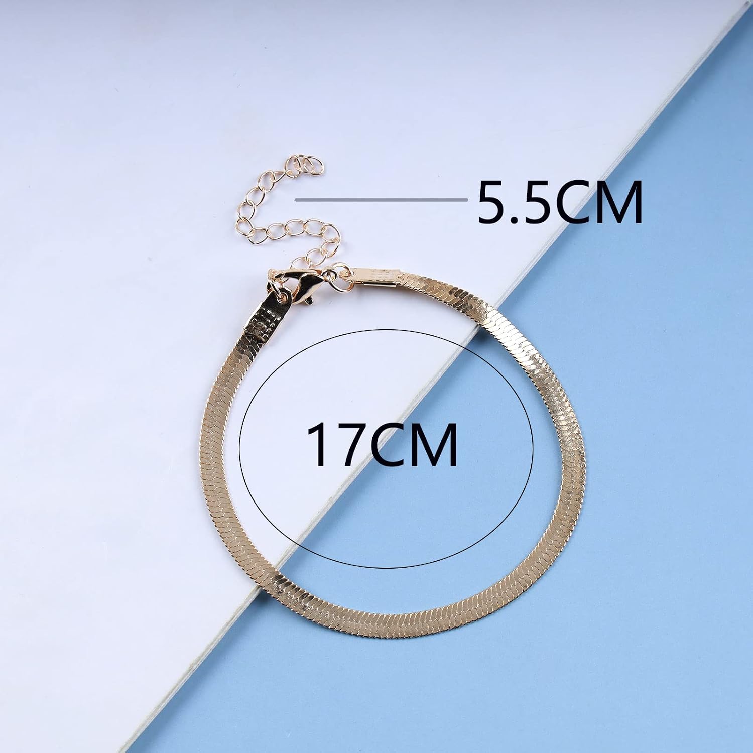 Boho Flat Snake Chain Bracelet Gold Herringbone Chain Bracelet Flat Snake Bracelet Minimalist Bracelet Jewelry for Women and Girls