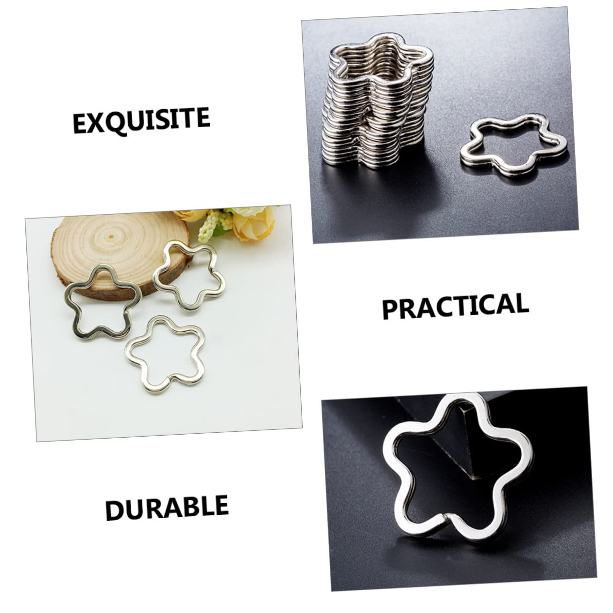 Housoutil 80 Pezzi Anellini Portachiavi a Forma di Fiore in Metallo Argento, Multifunzionali e Facili da Usare per Creazione Portachiavi Fai da Te a Casa
