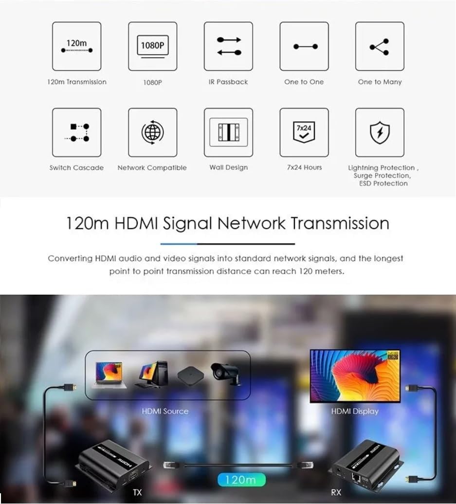 LKV383-V4.0 Up to 120M 1080P 60Hz HDMI Extender with IR Remote Over Single Cat5e /Cat6 /Cat7 Ethernet Network TCP/IP and LAN Router/Switcher for HD STB,DVD,PS3, etc