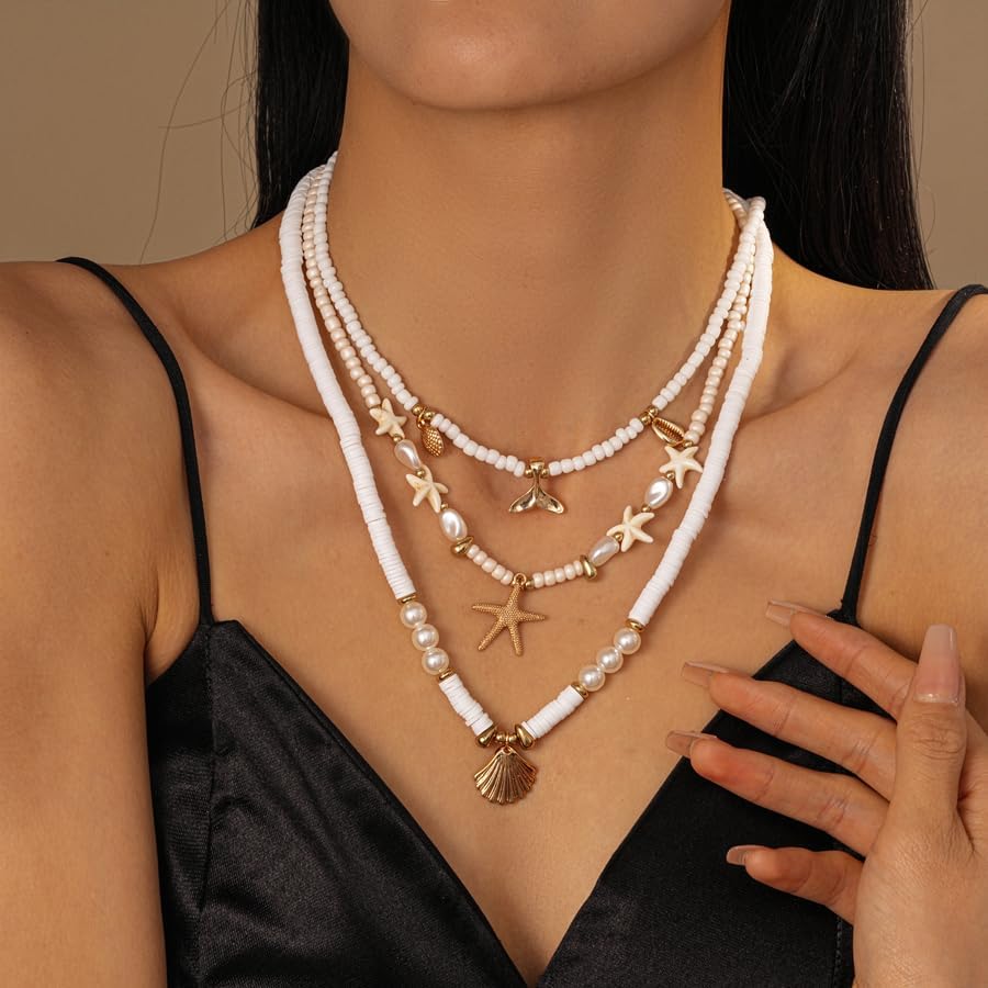 Shell Necklaces for Women - 18k Gold Plated Starfish Seashell Charm Necklace Adjustable Beachy Stackable Necklaces for Women Elegant Ocean Gift - Image 5