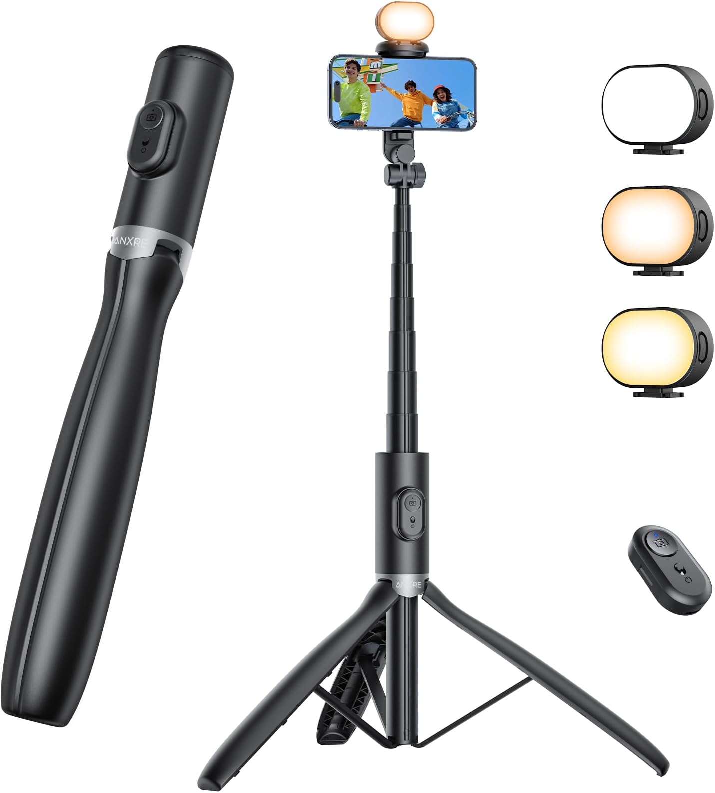 ANXRE 67.7" Phone Tripod with 1/4" Camera Mount & Light, NT99 Extendable Selfie Stick with 1/4" Camera Mount for Cell Phone&Camera Filming Vlogging Compatible with iPhone Android, Camera