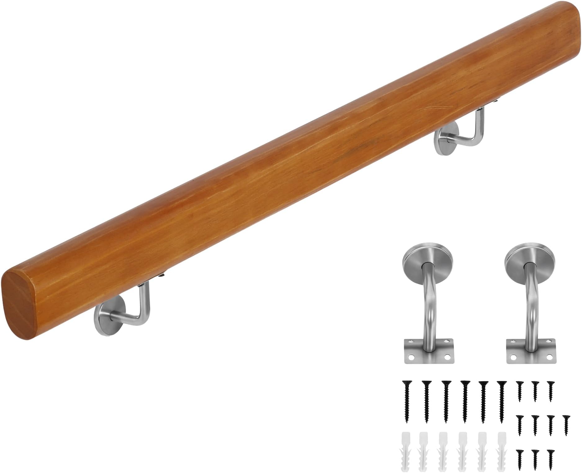 Nisorpa Handrails for Stairs, 100CM/3.4FT Wooden Stair Banister Rail, Safety Indoor Outdoor Wall Mounted Exterior Stairs Handrail for Elderly Kids Non-Slip Staircase Banister Hand Rails