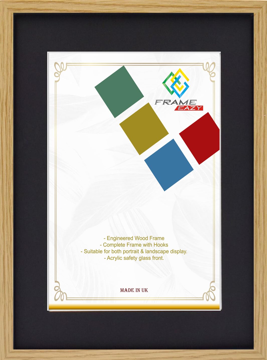 FRAME EAZY Oak A5 Photo Frame with A6 Black Mount to Hang Portrait or Landscape - Thin Picture Frame With Safe Perspex Front - A5 For Picture Size A6