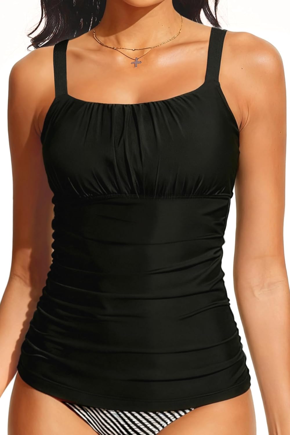 Tummy Control Tankini Swim Tops - Women Ruched Swimsuit Bathing Suit Top Only Modest Slimming Swimwear 2025