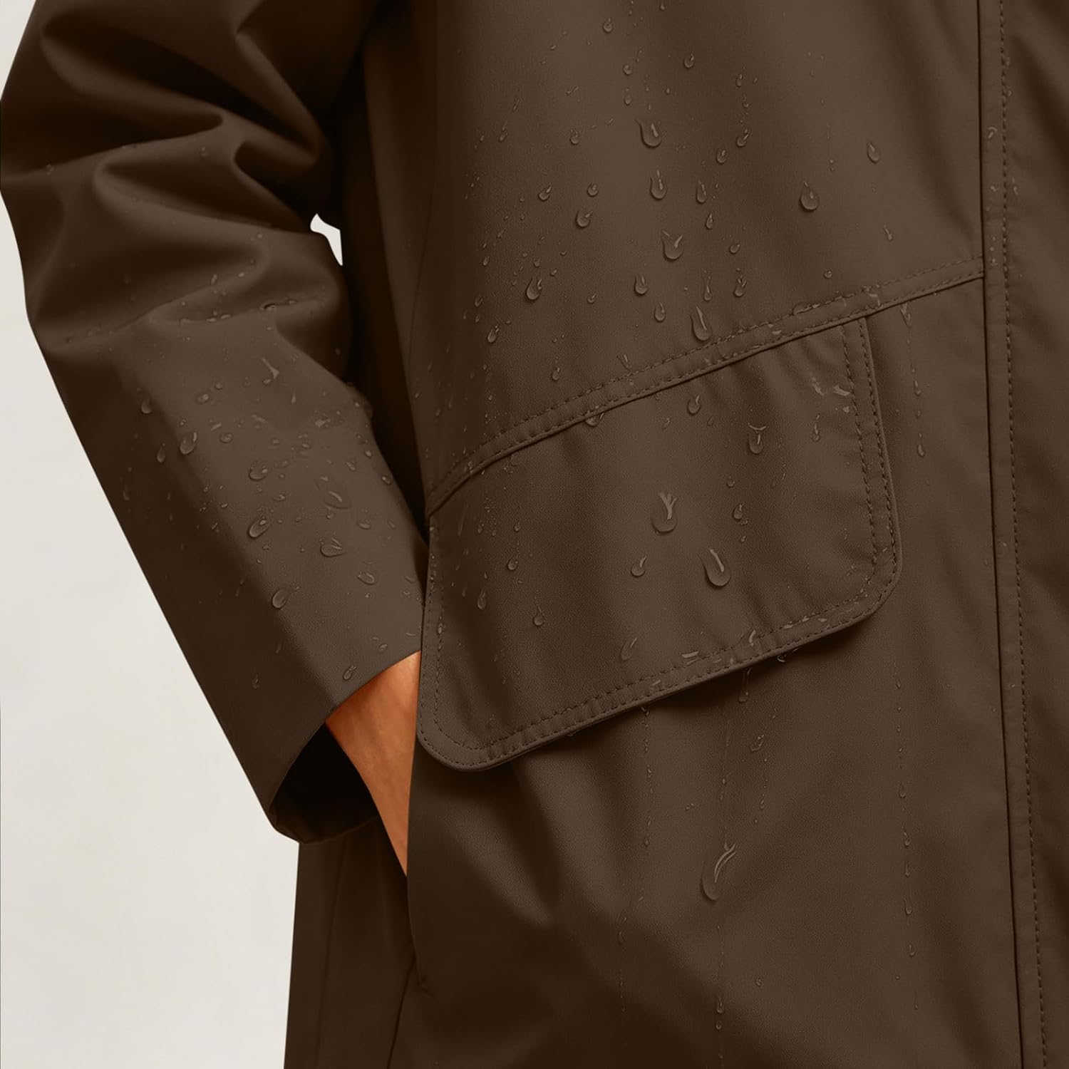 Long Raincoat for Women Hooded Zip Up Trench Coat with Pockets | Women's Mid Length Softshell Anorak with Snap Button Placket, Side Pockets, Long Sleeve for Fall Spring Travel