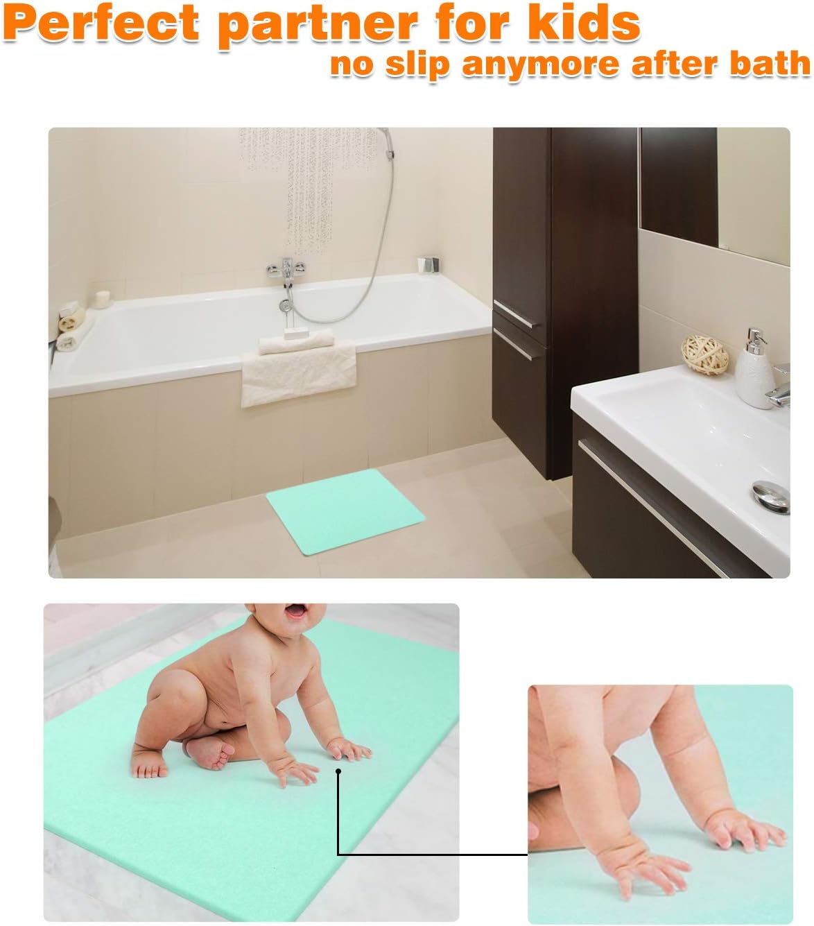 Egofine Bath Mat - Absorbent Diatomaceous Earth Bath Mat, Deodorant Non Slip Fast Drying for Bathroom Floor in 23.6" x 15", Mint Green
