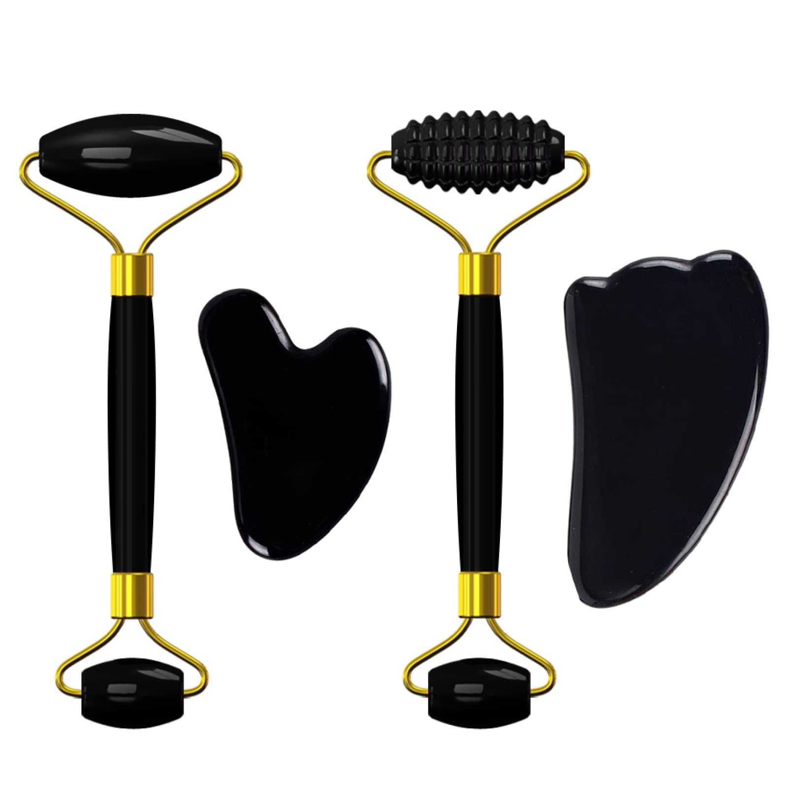 Mascarilla Facial de obsidiana Natural Rodillo de Masaje for el Cuidado Facial Tablero Gua Sha Cristal Negro, Juego 6 en 1 Inicio Colecciones (Color : 2in1 Set-Ci-VL)