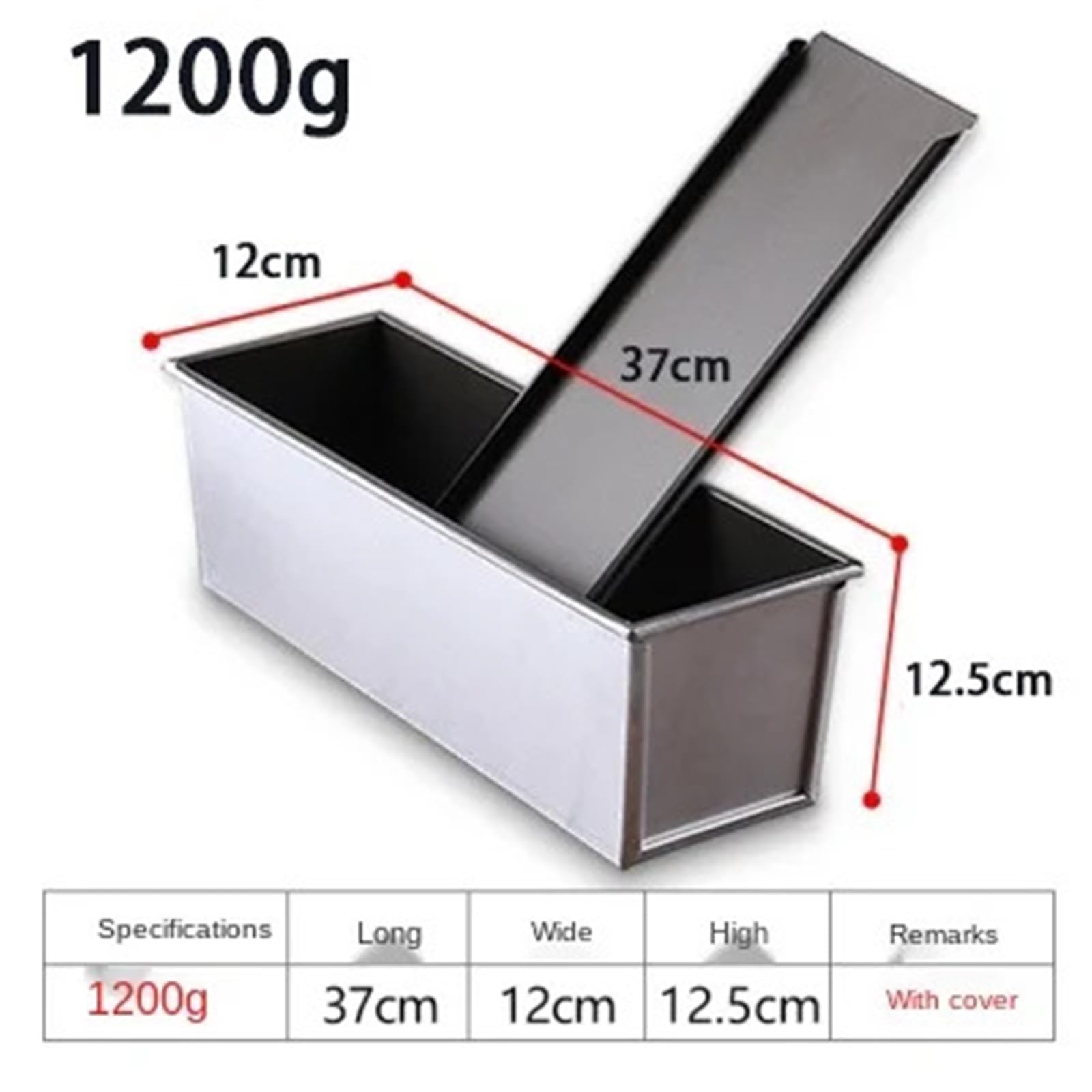 Moldes de aleación de aluminio con revestimiento antiadherente negro para tostadas, molde para pan y pasteles, herramienta para hornear con tapa (1200 g)