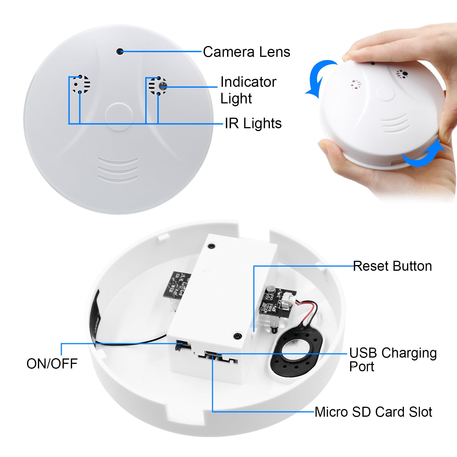 Telecamera Nascosta WiFi, Telecamera Spia Nascosta nel Rilevatore di Fumo | Mini Telecamera Spia Nascosta da 1080P, Telecamera Spia WiFi 2.4 e 5G, Visione Notturna, Rilevamento del Movimento, APP Tuya