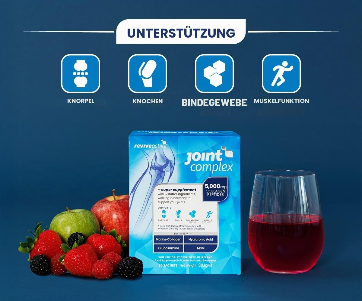 Joint Complex von Revive Active - Ein täglicher Sachet - Trägt mit Meereskollagen, Hyaluronsäure und Glucosamin zur Unterstützung von Gelenken, Knorpel, Knochen und Muskelfunktion bei, 30-Tage-Packung