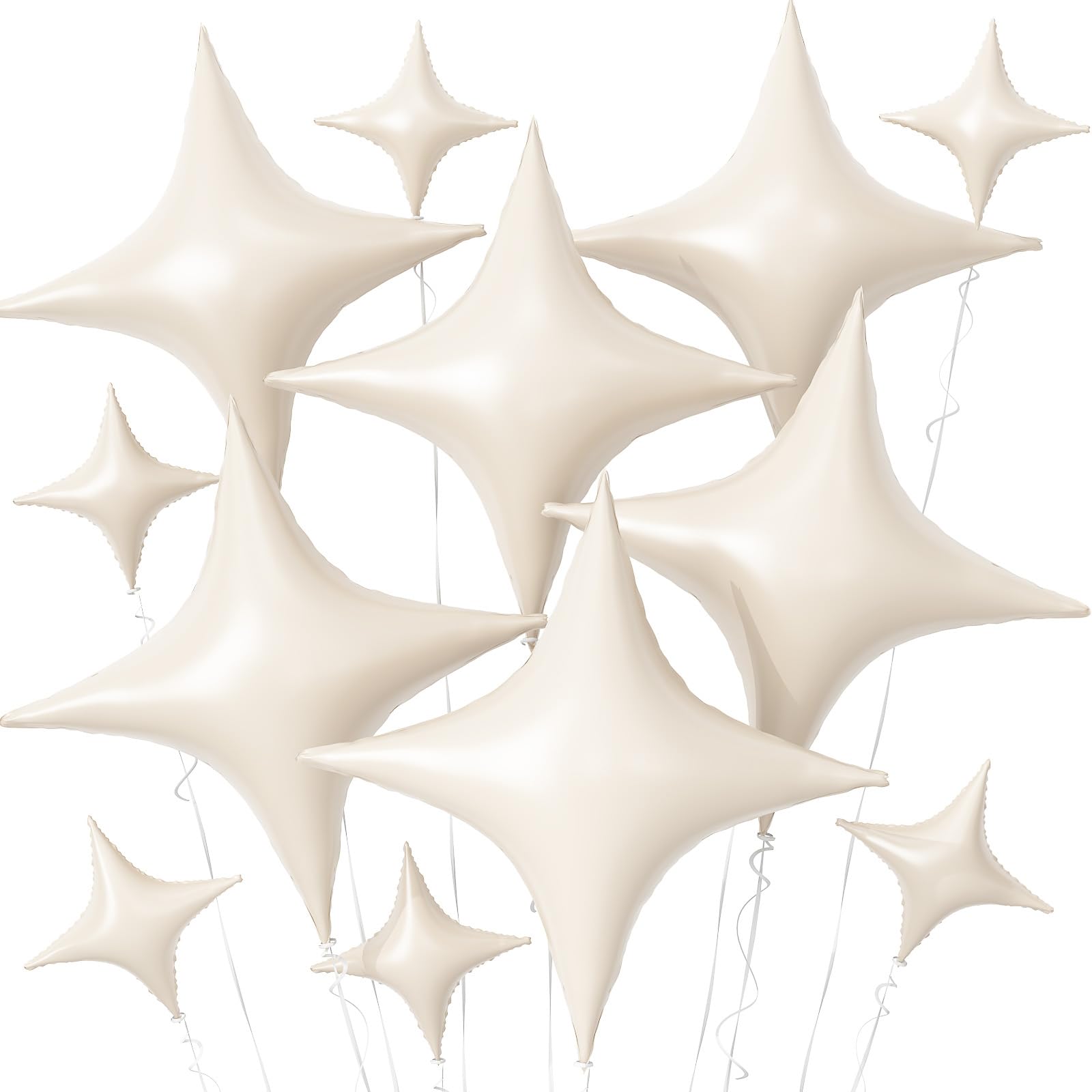 Cream White Star Balloons,12Pcs Four Angle Star Foil Balloons,26Inch and 10Inch Sand White Quadrangle Helium Balloon for Birthday Baby Shower