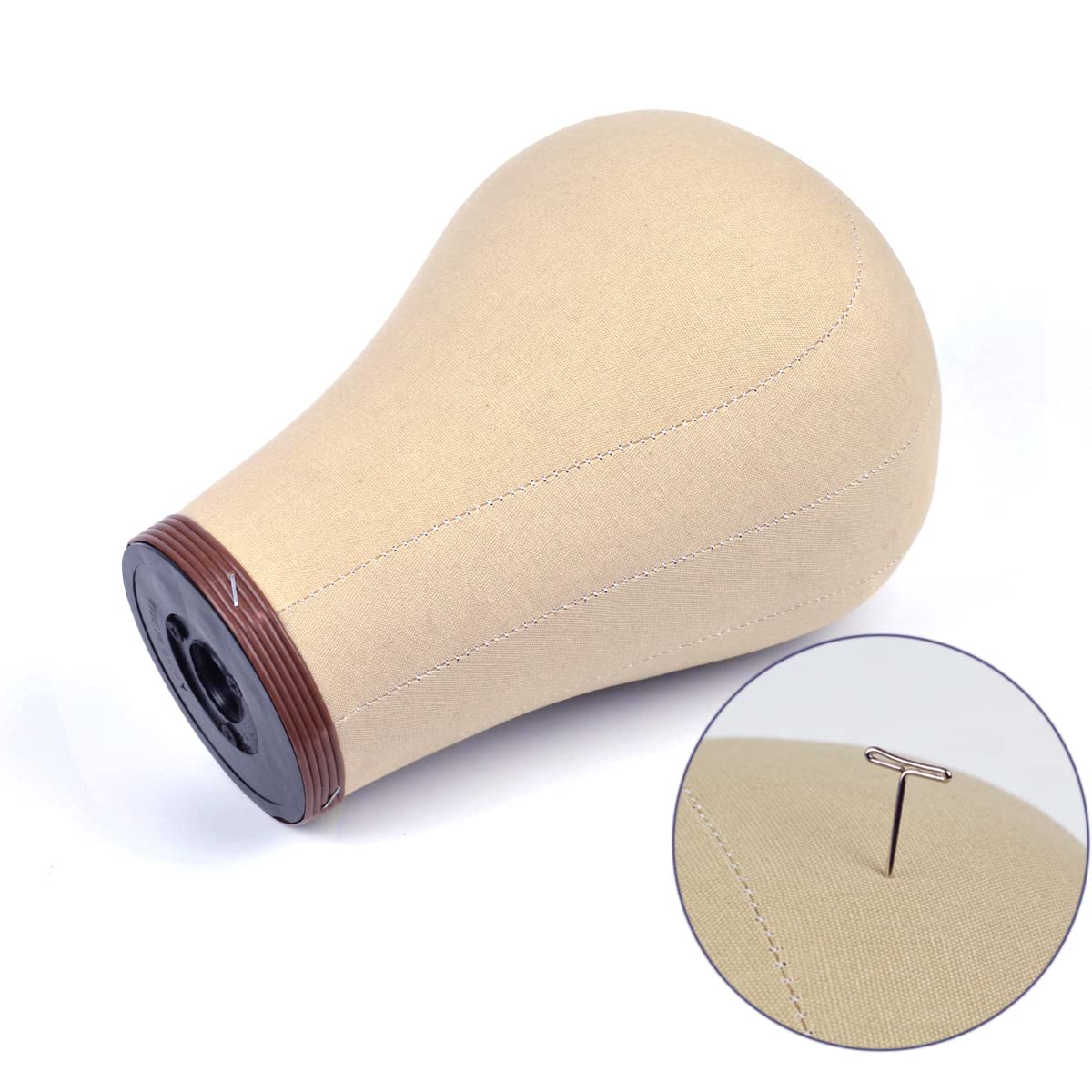 22 Pulgadas Cabeza de Peluca Corcho Lona Bloque Cabeza de Peluca Pantalla de Estilo Cabeza Maniquí con Soporte y Agujeros de Montaje