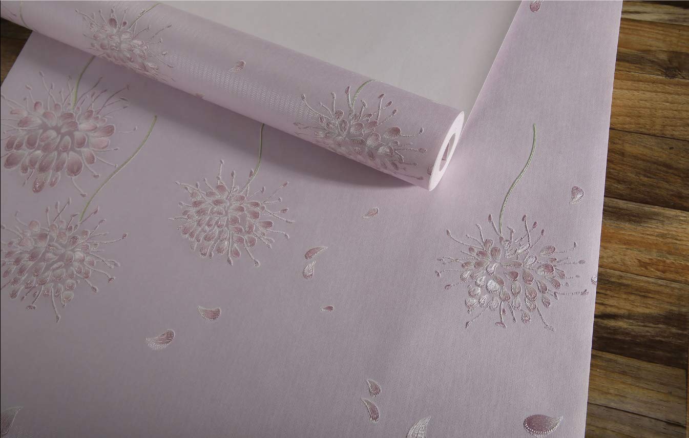 Papier peint intissé violet pâle à motif floral pissenlit de style moderne