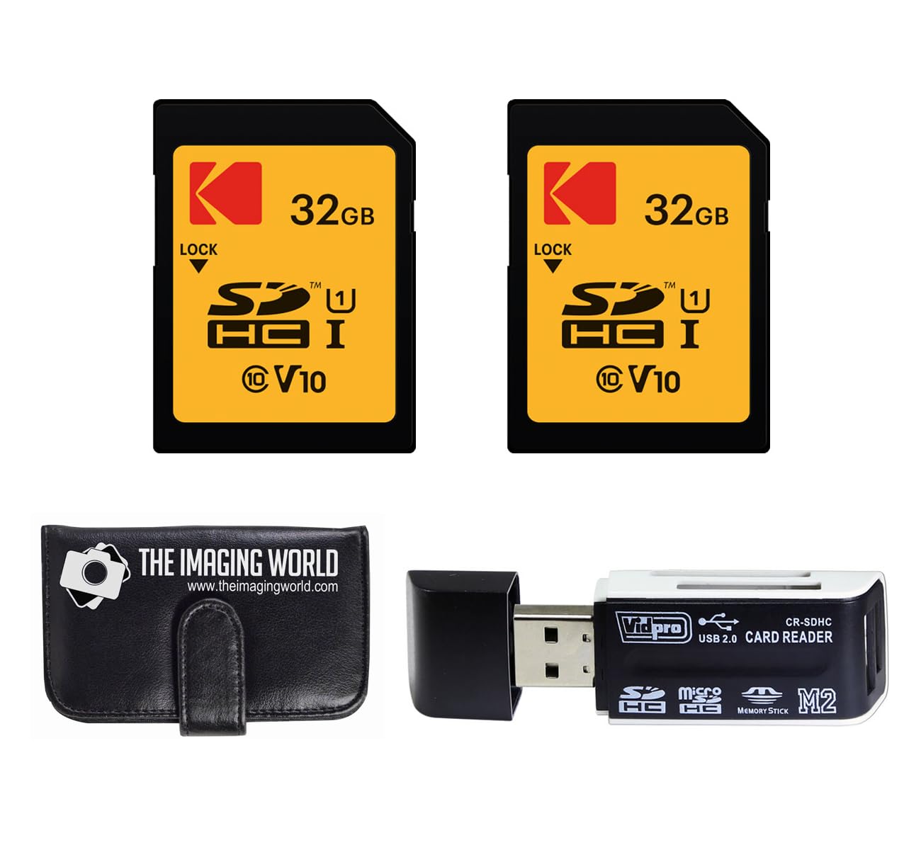 Kodak - Tarjeta de memoria SDHC UHS-I de rendimiento premium de 32 GB, paquete de 2 con lector de tarjetas, cartera para tarjetas de memoria