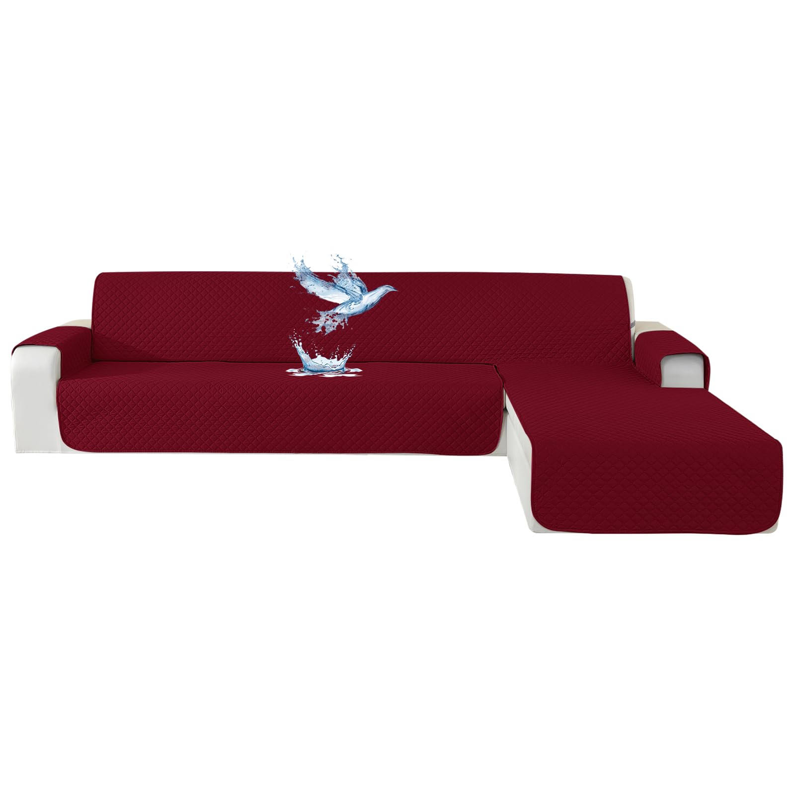 YSTELLAA Waterproof 3 Seater Sofa Chaise Longue Cover, Universal Reversible Left/Right Sofa Cover, Anti Cat and Pet Dog, Christmas Decoration, Wine Red Global Recycled Standard Global Recycled Standard Global Recycled Standard