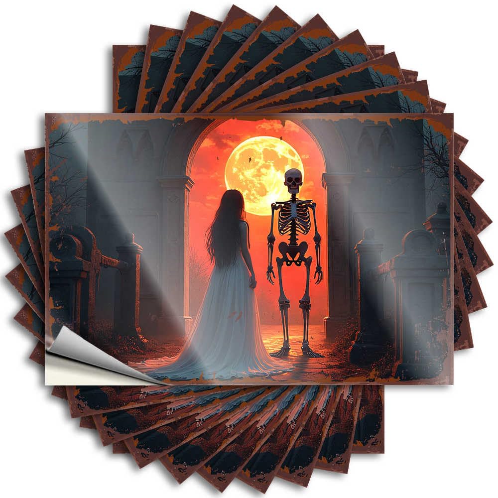 Stuff for Teens Wall Sticker | Ghostly Romance Under A Blood Moon Reading for Quick Decor(6X9CM)