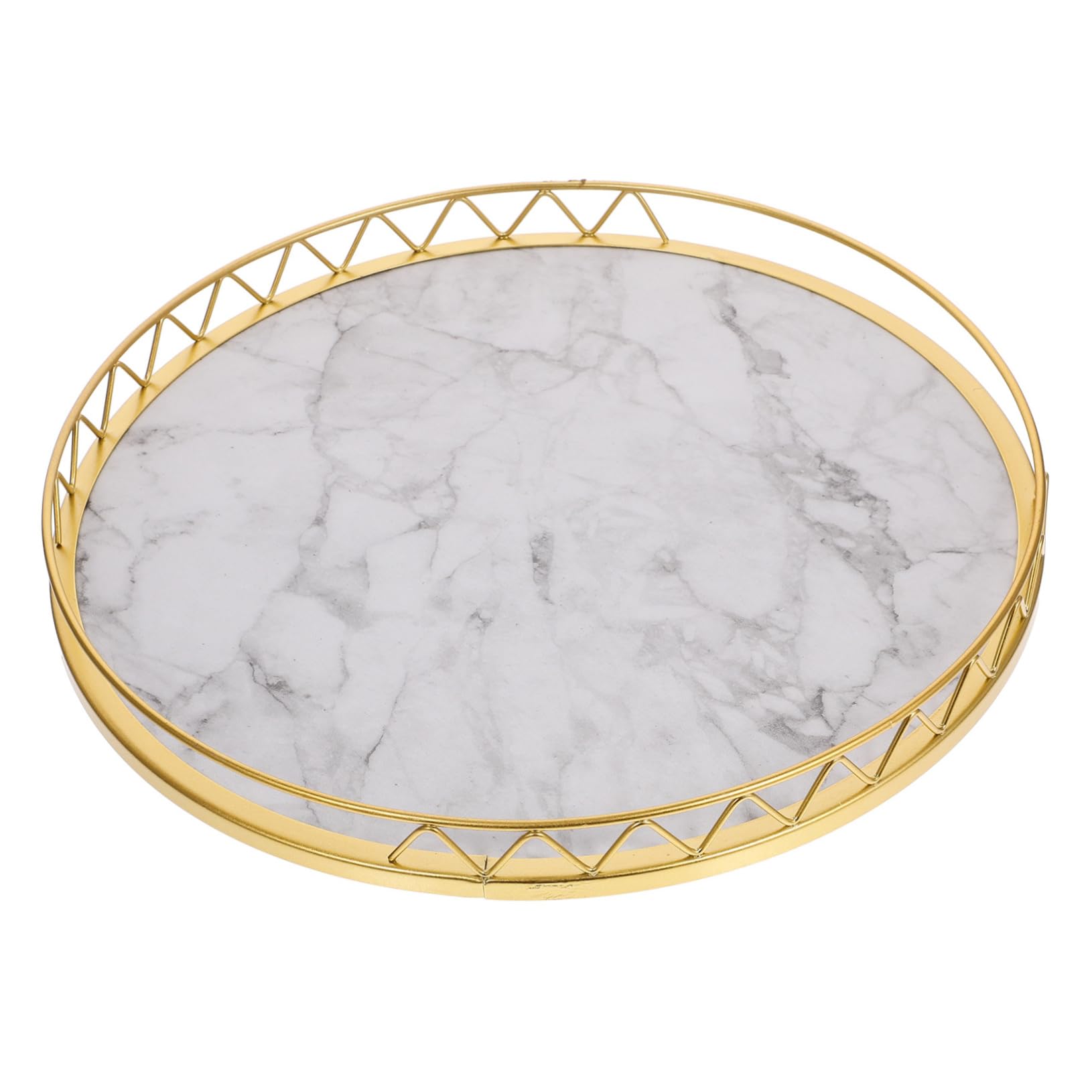 Vassoio Decorativo Rotondo in Legno e Metallo Marmo Oro | 1 Pezzo, per Frutta e Piante, Uso Domestico, Tavolo, Salotto, Ingresso