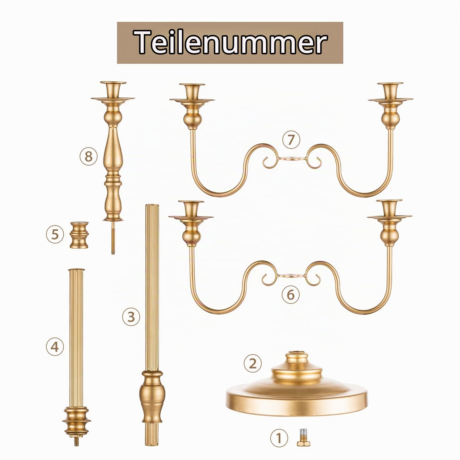 Sziqiqi Kerzenleuchter Gold Groß 5-Armig, 124cm Hoch, 2er Set für Hochzeit | XXL Kerzenständer aus Metall, einfache Montage mit Anleitung, für Esstisch, Hochzeitsdeko, Festdeko