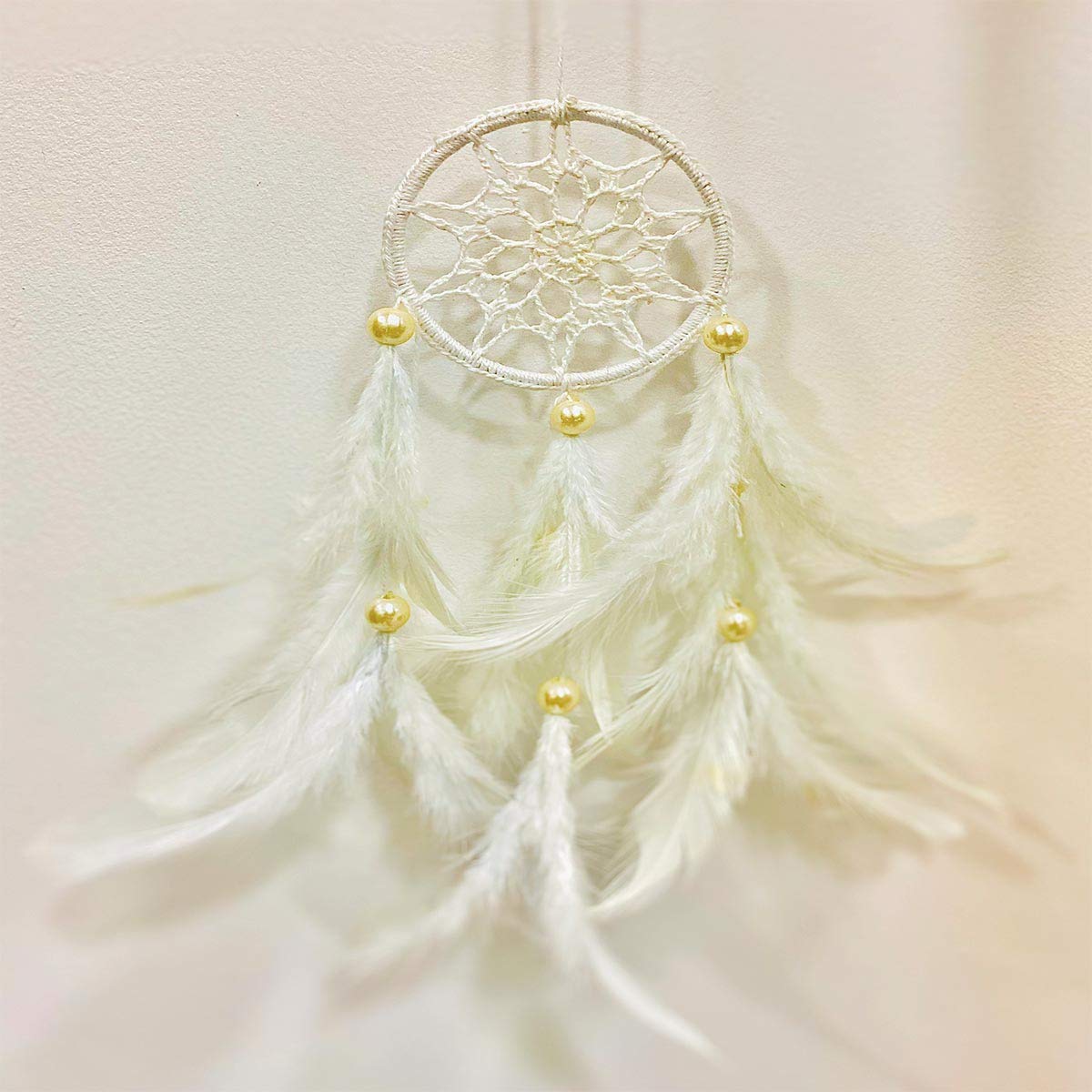 Rooh Dream Catcher White Crochet Wall Decor & Car Hanging Handmade hangings (Can be Used as Home Decor, Gift, Wall Hangings, Meditation Room, Yoga Temple, Wind Chime & Car Feather Hanging)
