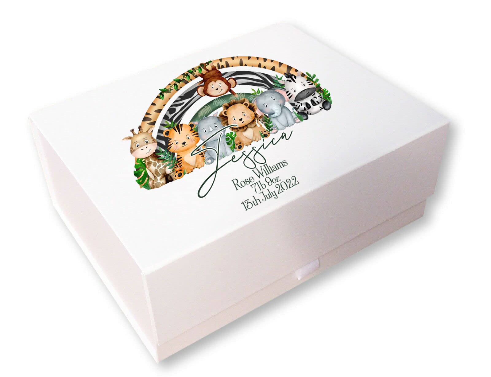 Personalised Baby Keepsake Memory Box, Rainbow Baby, Birth Stats Announcement, Present Gift Box, Birthday, Boy Girl, Safari, Jungle, Gift