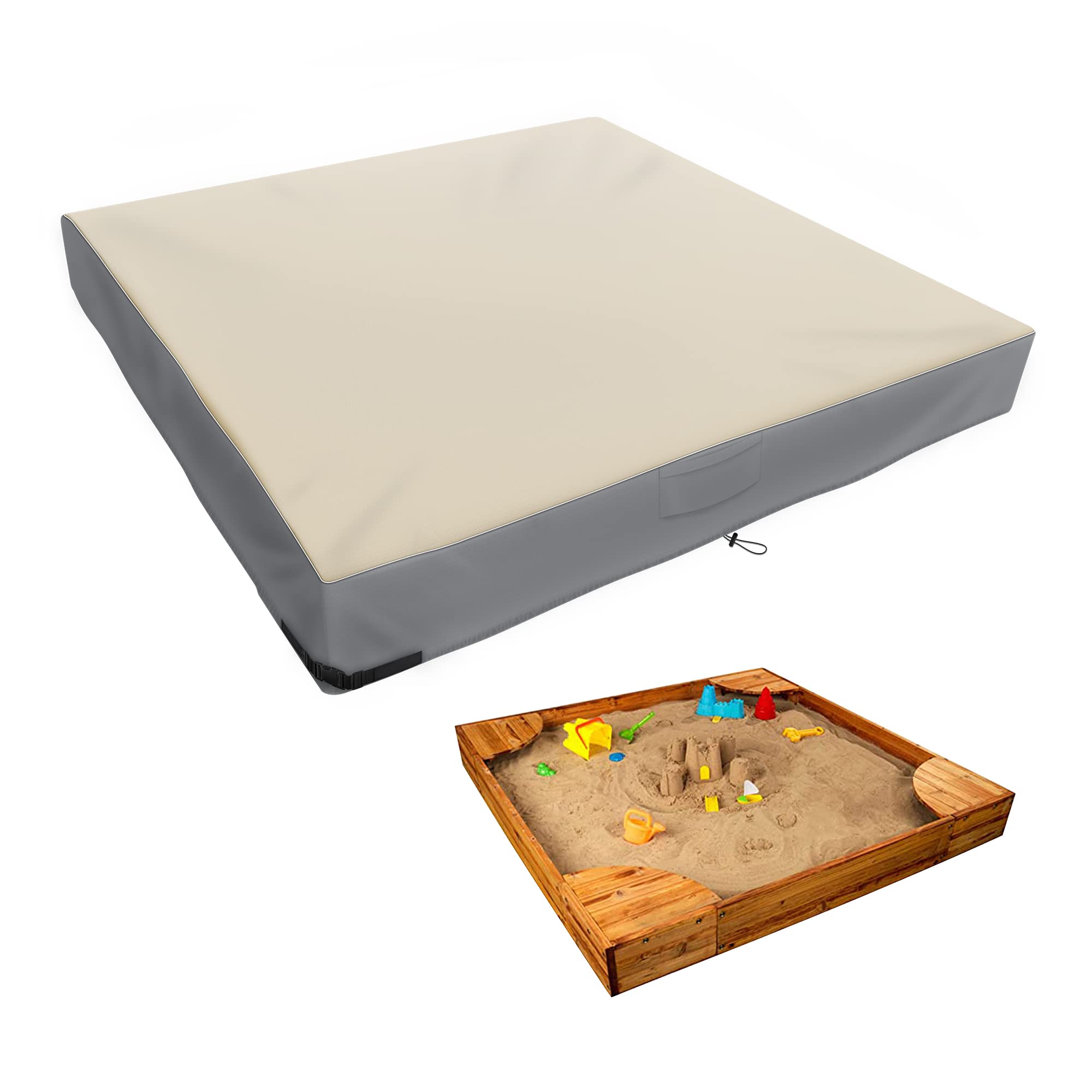 SOFW Sandbox Cover,72in Sandbox Sandpit Cover Waterproof and Sun Protection,420D Heavy Duty Square Sandbox Protective Cover with Drawstring, Khaki Grey