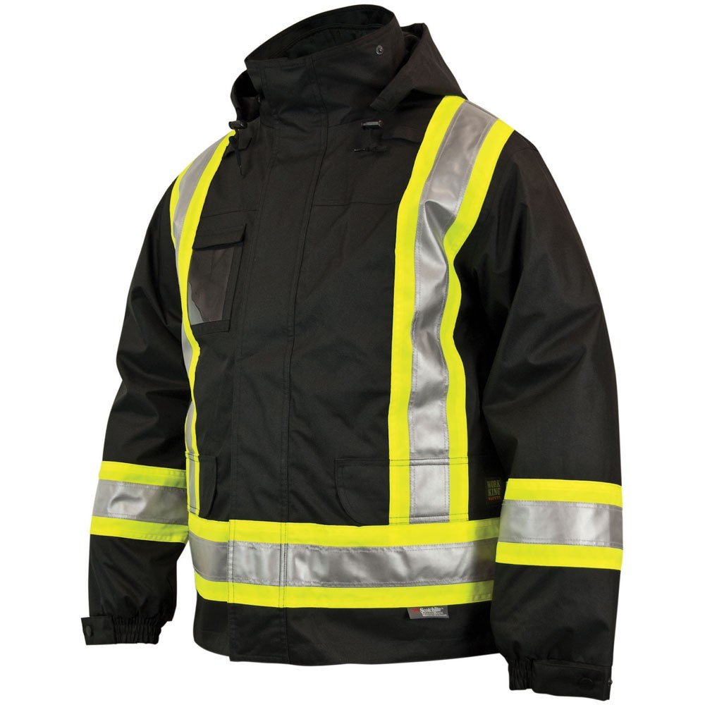Work King Safety Men's Hi Vis 5-in01 Safety Jacket, Black, 2XL