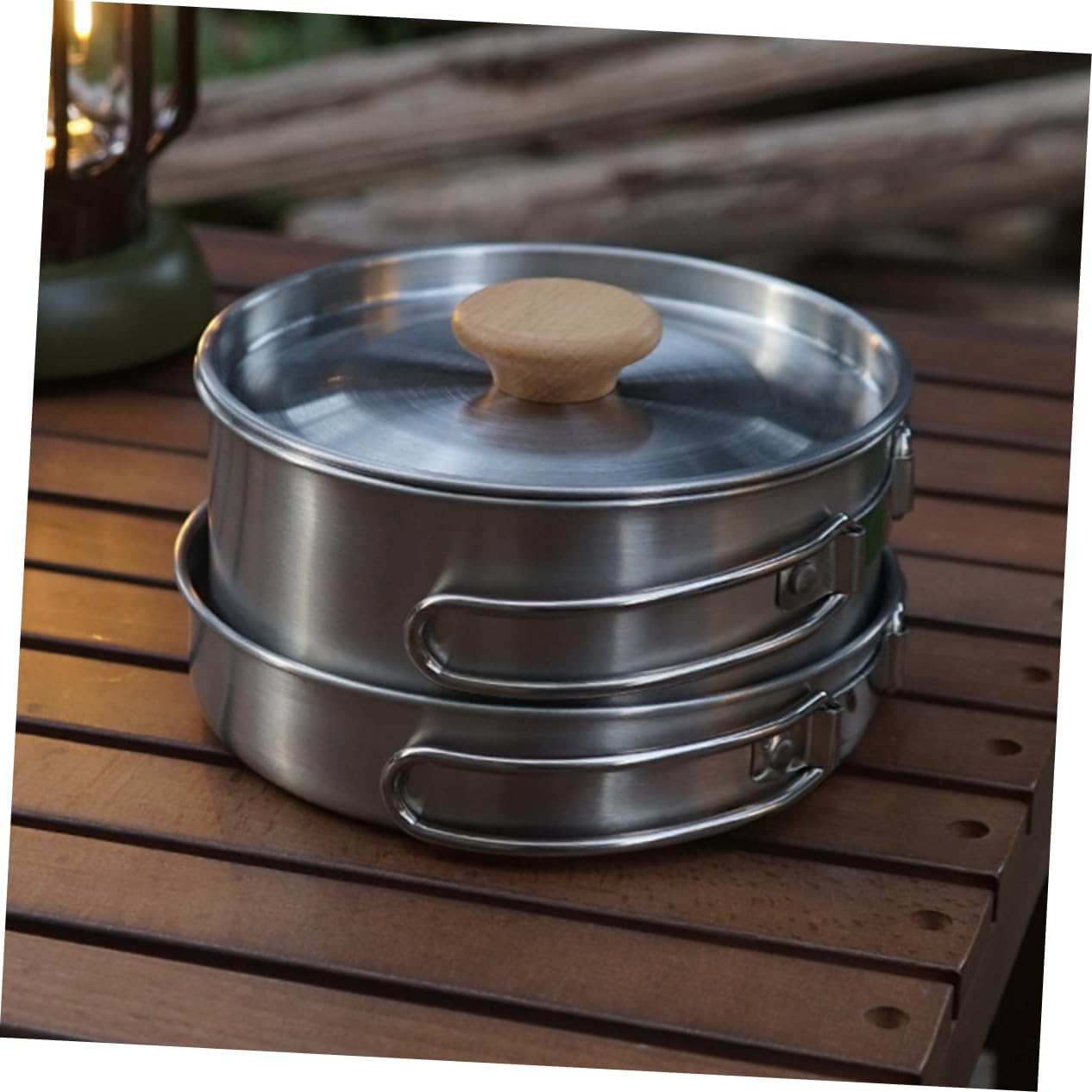 YARNOW Camping Pans Set of Multi-Function Folding Handle Pot Stainless Steel Camping Cookware Outdoor Frying Pan Portable Pot
