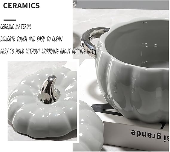 Ceramic Pumpkin Soup Bowl with Lid,2L Ceramic Soup Tureen Cute Bowl with Handle, Dessert or Soup Bowl, Non-Stick Soup Pot Decor Dinnerware for Thanksgiving Halloween Pumpkin Party,White