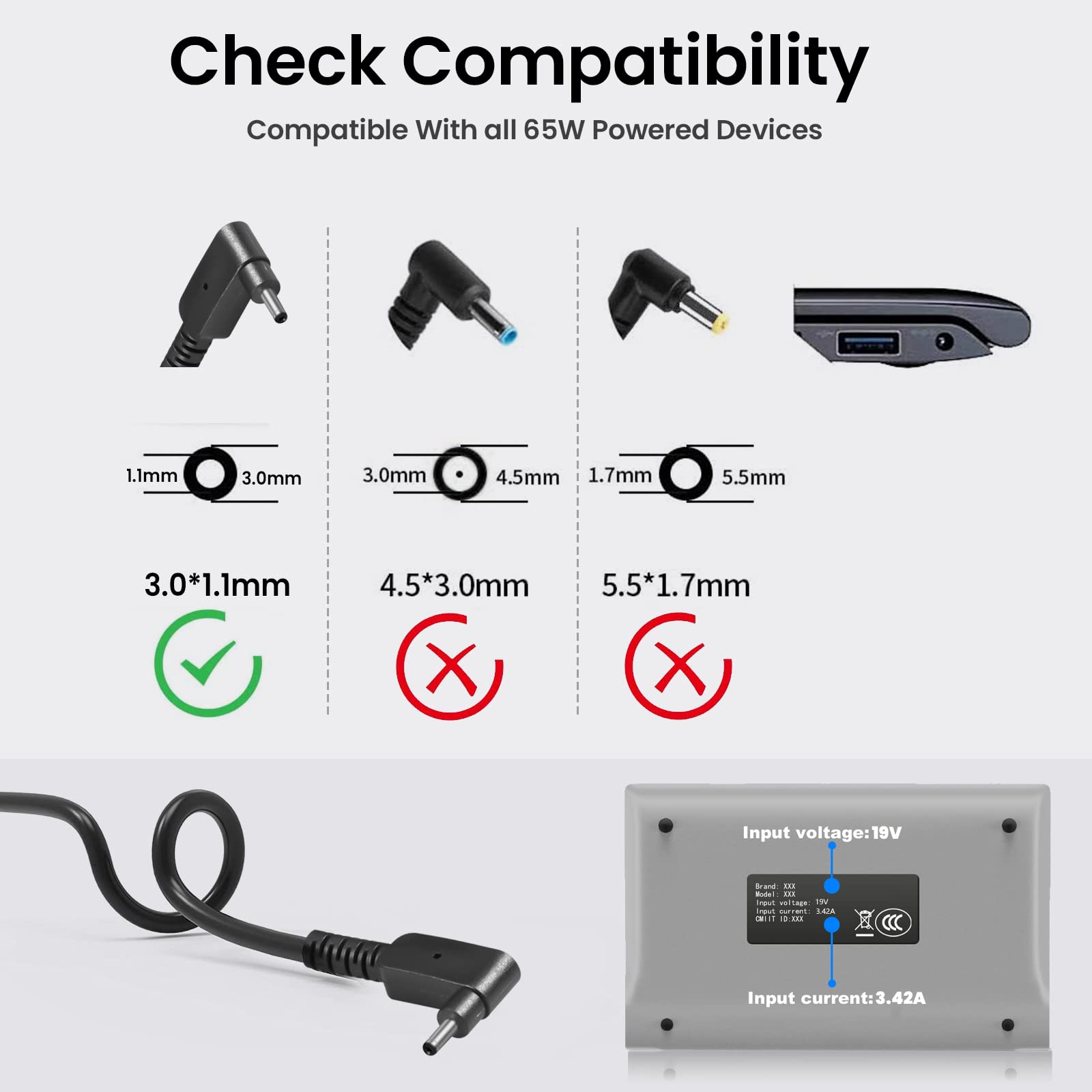Chargeur 45W 19V Pour Acer Aspire 5 - Compatible A515-55, A515-56, Chromebook R11 - Adaptateur Secteur 3.0x1.1mm