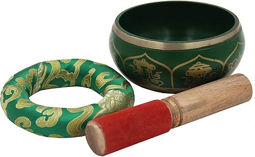 Miniatura 3 de DharmaObjects Mediano  Juego de cuencos cantantes Om  Con mazo, cojín de brocado y bolsa de transporte  Para meditación, curación de chakras,