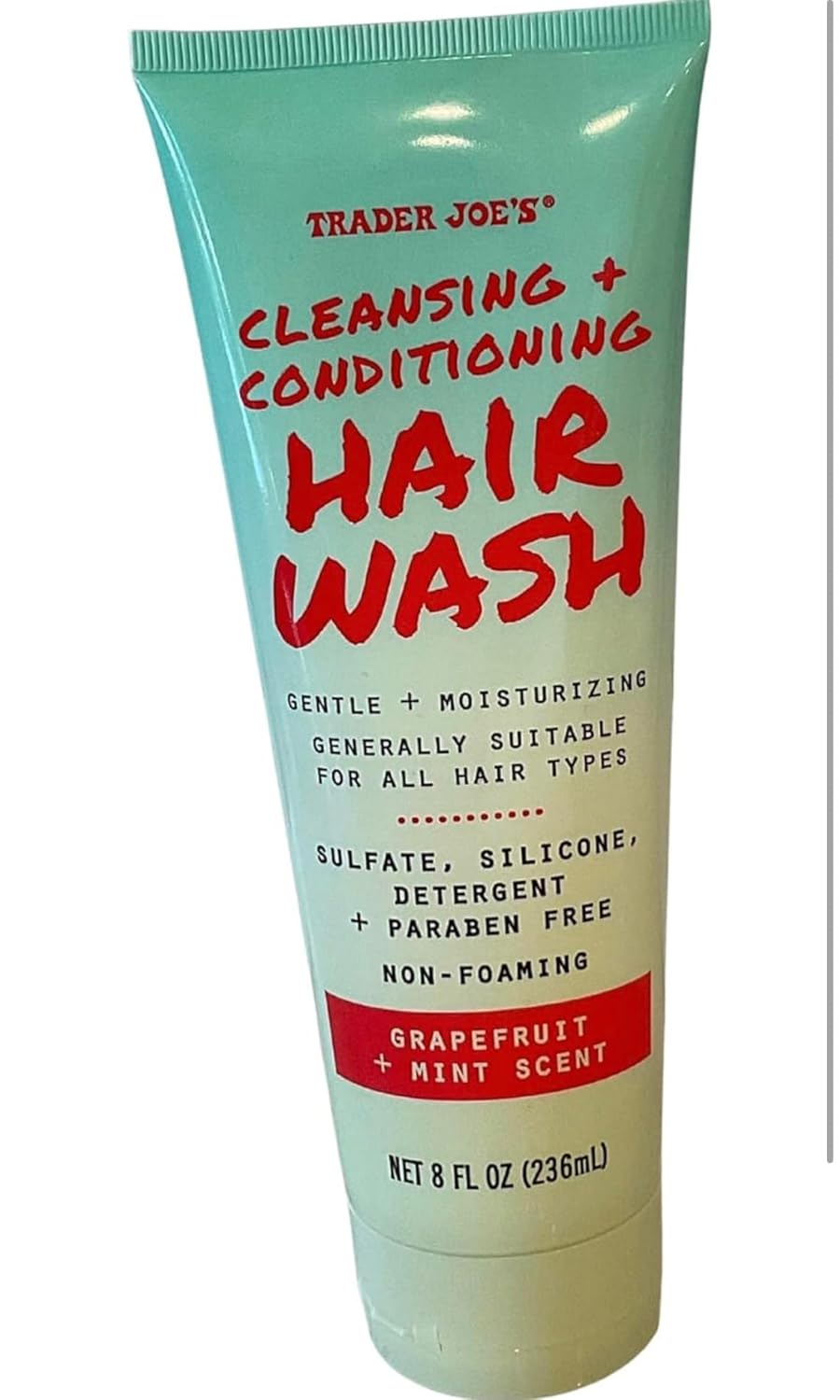 Trader Joe’s Cleansing + Conditioning Hair Wash, Grapefruit + Mint Scent, 8 fl oz, Gentle, Moisturizing, Sulfate, Silicone, Detergent + Paraben Free, Non-Foaming