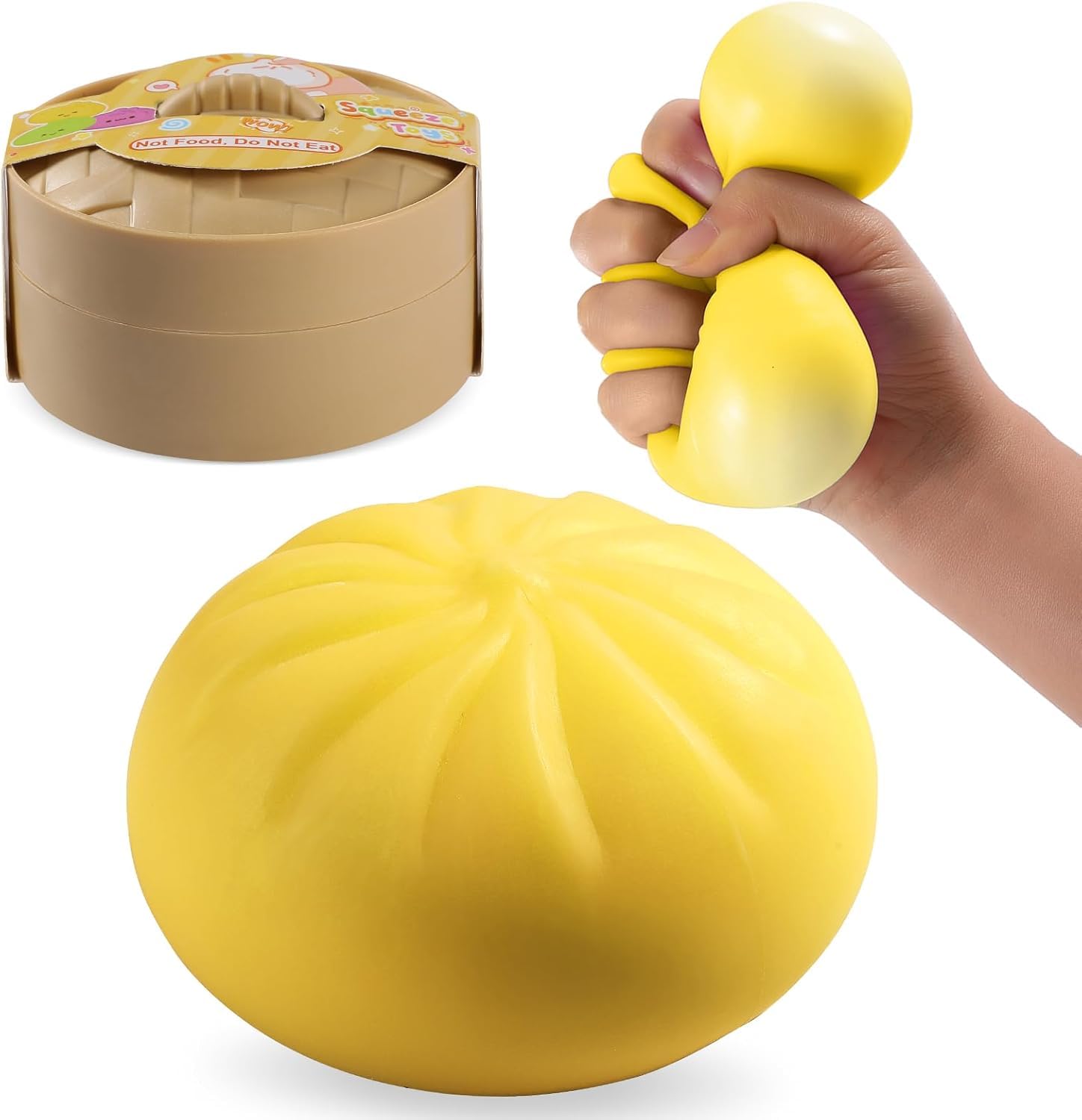 Dumpling Squishy Stress Balls with Steamer, Mystery Colorful Fidget Sensory Toys, Soft Anxiety Relief Squeeze Decompression Dough, Easter Stocking