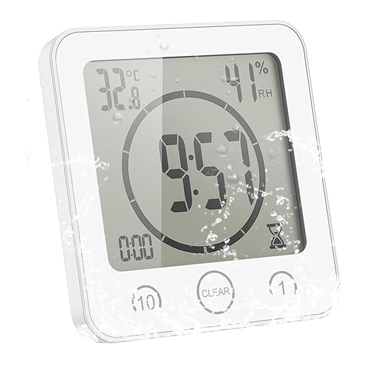 Sunsbell Reloj Digital Pared del Baño, Reloj Ducha, Reloj de Pared con Temperatura y Humedad Medidor Función Reloj Creativo Pantalla LCD Tres Método de Instalación (Blanco)