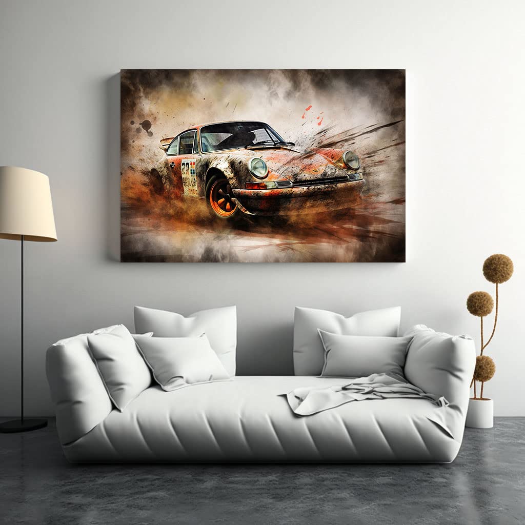 Toile Déco Garage Porsche Pop Art - 40x40 Cm, Style Graffiti, Pour Fans De Voitures Et Décoration Murale Moderne