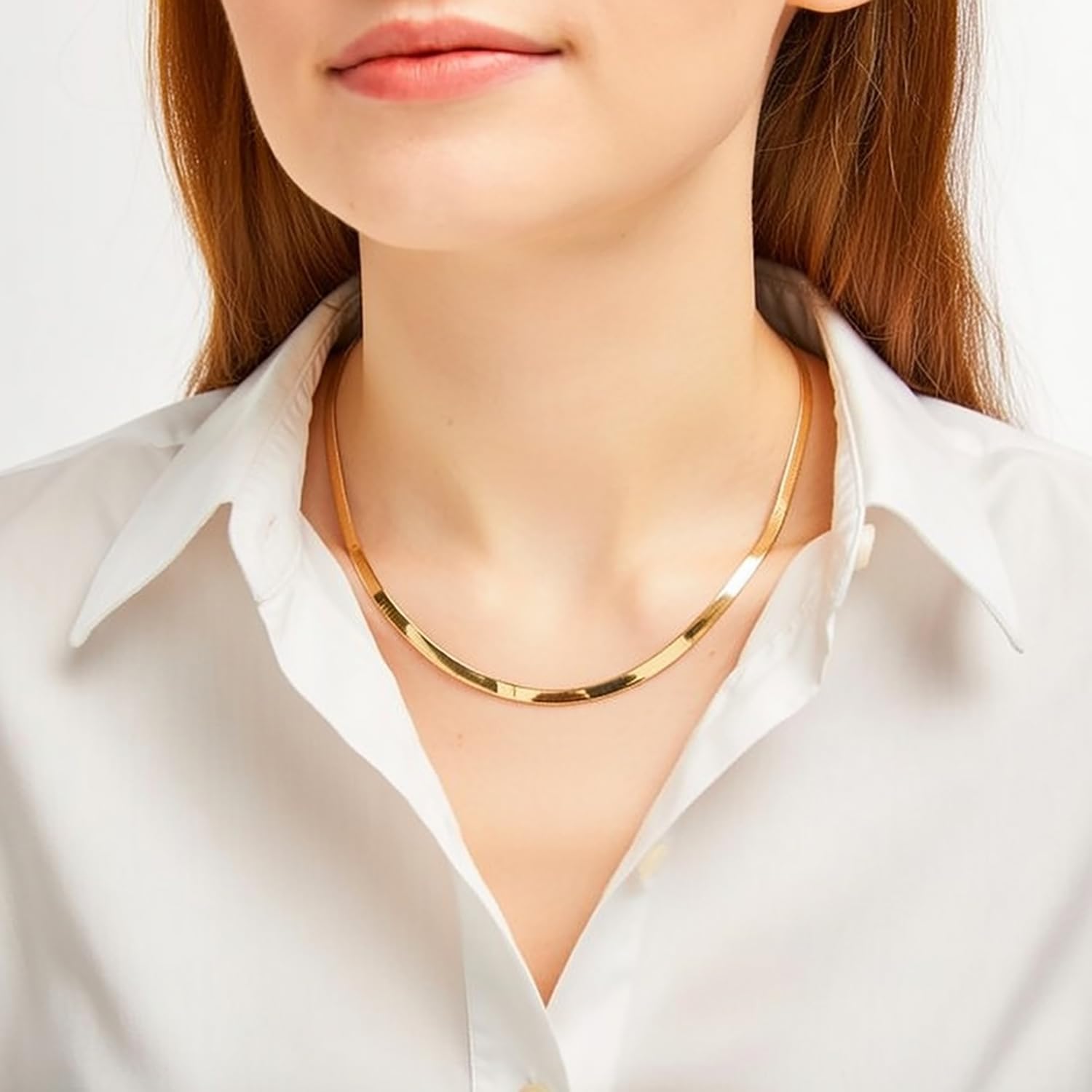 Jewelry Affairs Sterling Silver Herringbone Chain Necklace, Yellow Gold Plated