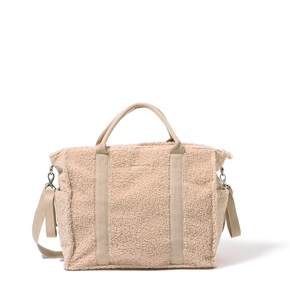 MAÏKA Sac à langer Moumoute | tendance | capacité 22 L | bouclette | 100% polyester | nombreuses poches | tapis à langer inclus | poche isotherme | 2 sangles d'attaches poussette | Rose