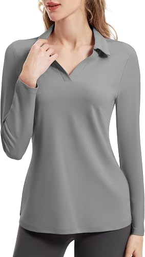 FKEEP Women's Tennis Golf Shirt Long Sleeved Top Sport Activewear V-Neck Workout