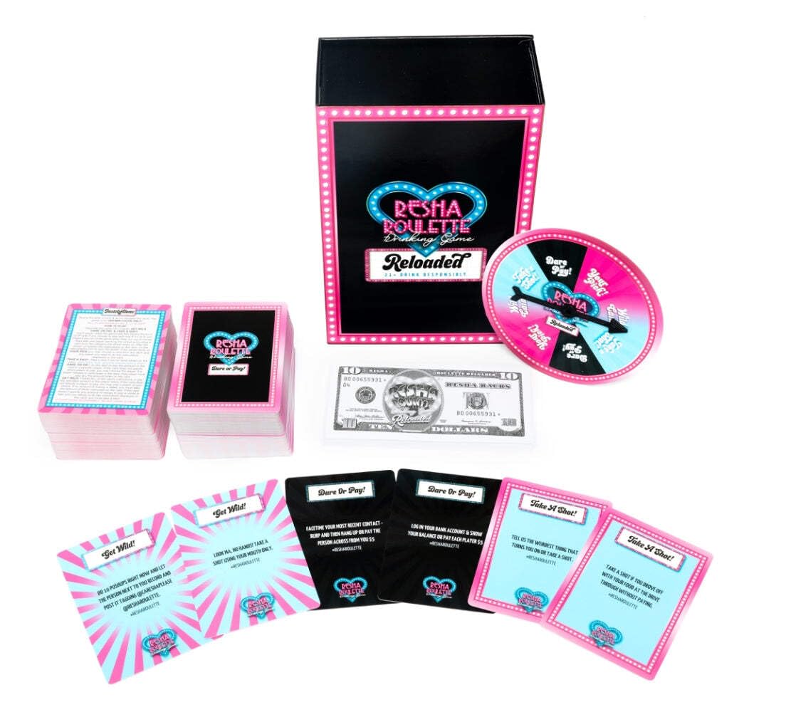 Caresha Please Resha Roulette Drinking Game Reloaded, Fun Card Games, 21+ Drinking Game Set with Spinner, Dare Cards, And Play Money, Adult Party Game for Game Nights, Birthdays, And Gathering