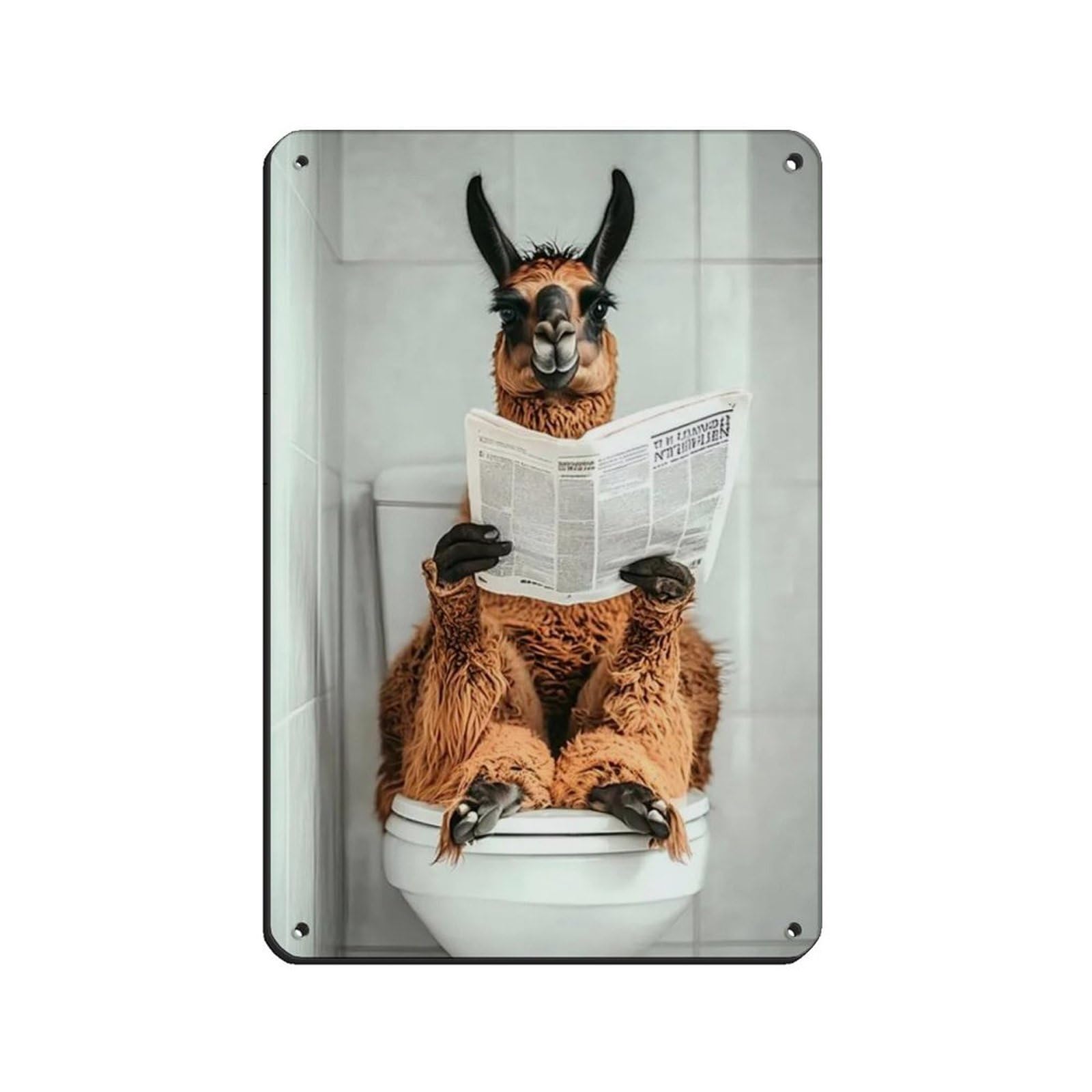 Llama Sitting on Toilet Reading Newspaper Tin Sign Vintage Metal Pub Club Cafe Bar Home Wall Art Decoration Poster Retro 8x12inch(20x30cm)