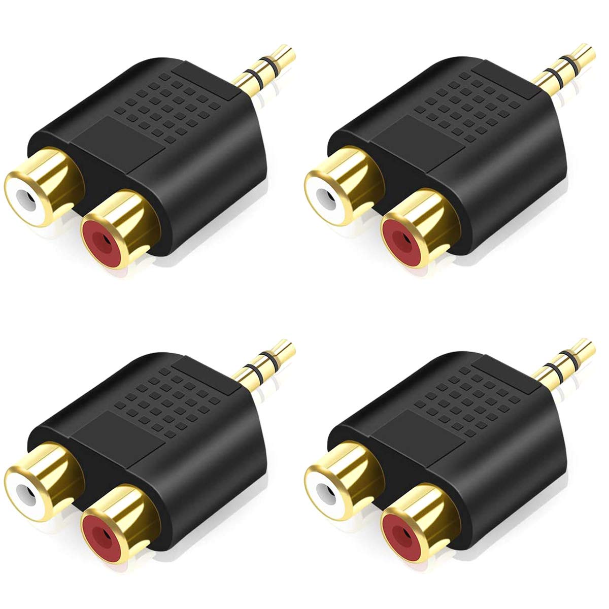 Greluma 4 Pièces 3,5 mm vers Répartiteur RCA, Adaptateur Audio 3,5 mm Stéréo Mâle vers Double RCA Femelle