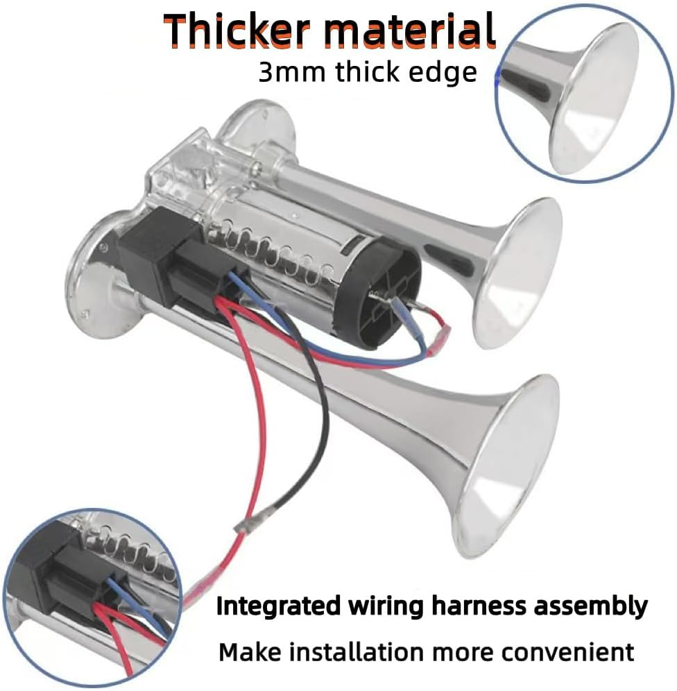 12V 600DB Air Horn Dual Trumpets,Super Loud Air Horn for Truck, Dual Electric Air Horns Kit for Vehicles- With Compressor, Applicable for Cars, SUVs, Motorcycles, Trains Boats (silver)