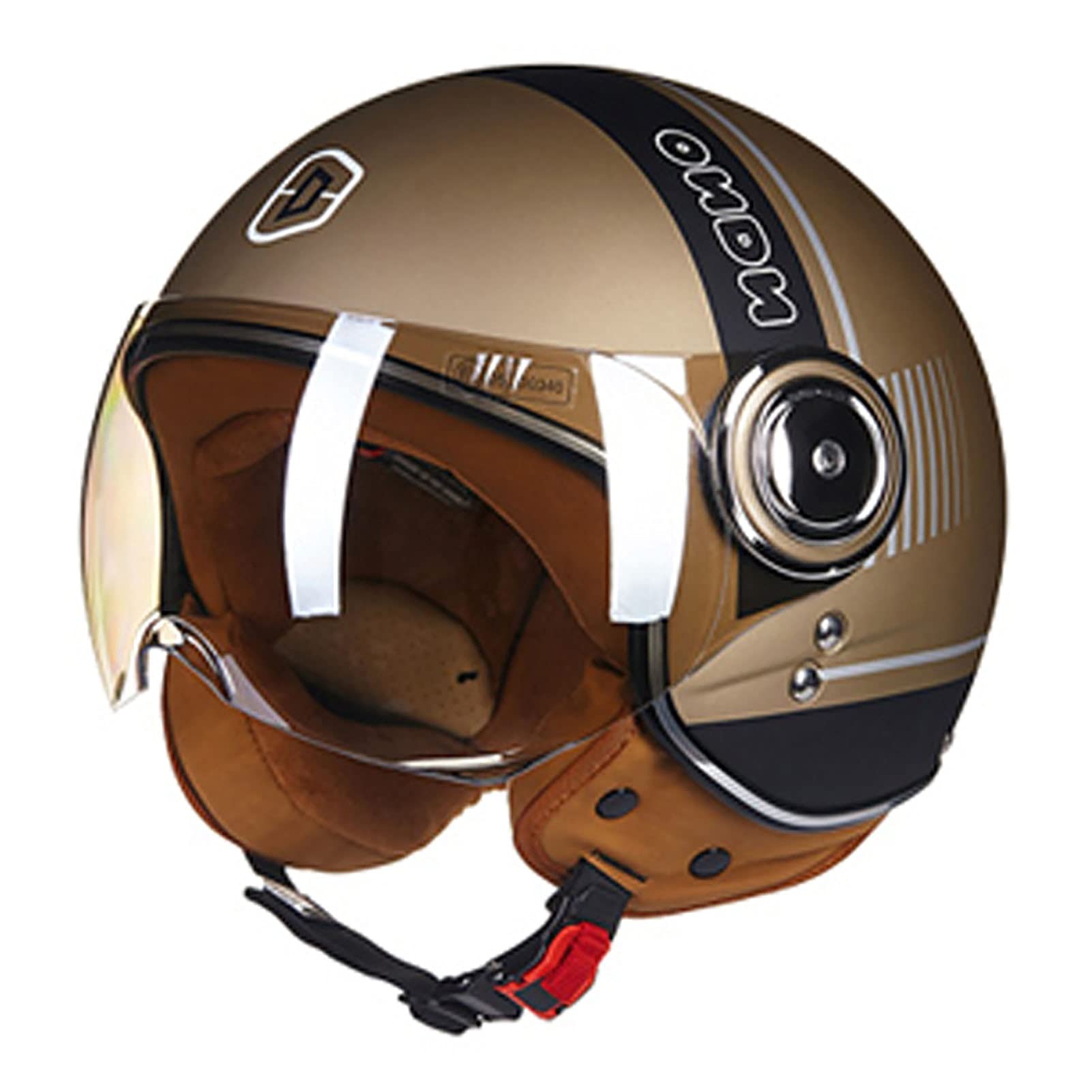 F&FSH Retro Style Open Helmet, Vintage Dumb Gold Black Half-face Moped Open Helmet Adult Sun Visor Light Helmet ATV Street Helmet With Sun Visor DOT Certification