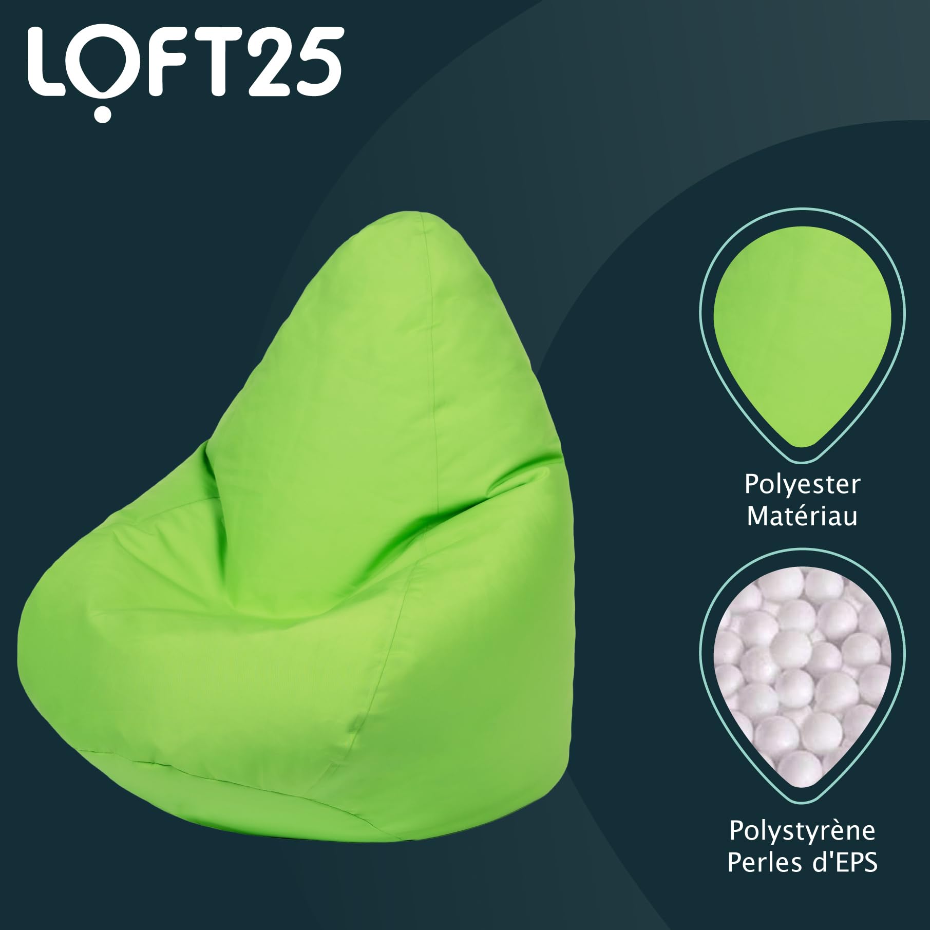 Loft 25 Fauteuil de Gamer Pouf pour Enfants | Pouf d'intérieur et d'extérieur pour Salon | Mobilier pour Enfants résistant à l'eau | Conception ergonomiques (Citron Vert, Sac à fèves)