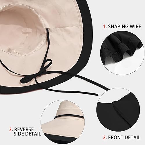 Miniatura 5 de Sombrero de sol de ala ancha de 7 pulgadas para mujer, sombrero grande plegable con protección UV, se puede llevar en ambos lados